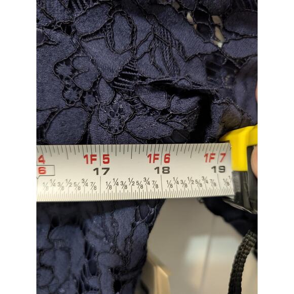 New Eliza J Quarter Length Sleeve Lace Fit Flare Dress Sz 12 Navy Blue Formal - Picture 9 of 12